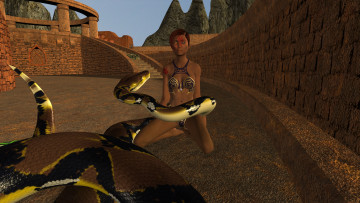 обоя 3д графика, фантазия , fantasy, фон, взгляд, девушка, змея