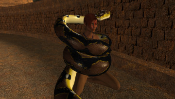 обоя 3д графика, фантазия , fantasy, змея, фон, взгляд, девушка