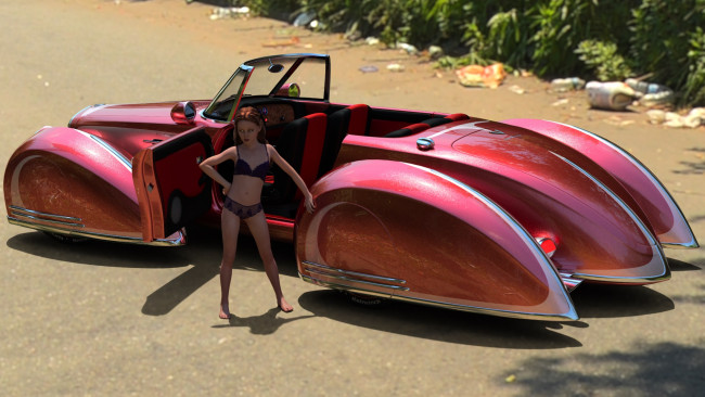 Обои картинки фото 3д графика, люди-авто, мото , people- car ,  moto, девушка, взгляд, автомобиль, фон