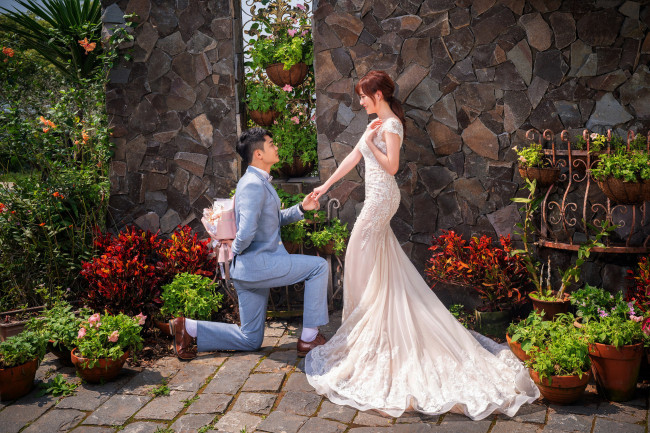 Обои картинки фото разное, мужчина женщина, азиаты, невеста, букет