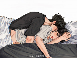 Картинка рисованное люди парни постель