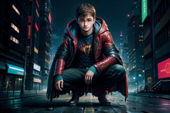 Картинка гарри+потер+в+сеттинге+cyberpunk рисованное кино +мультфильмы нейросети графика нейроарт ai art нейронные сети рисунки нейро искусство