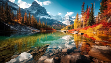 Картинка 3д+графика природа+ nature горы озеро лес осень камни