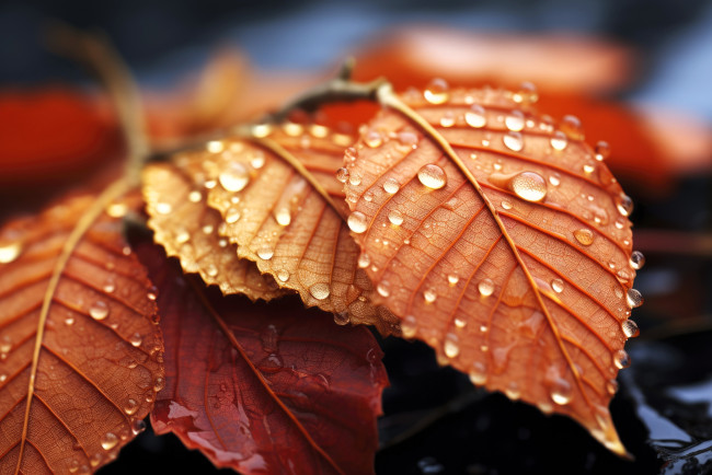 Обои картинки фото 3д графика, природа , nature, листья, капли, осень