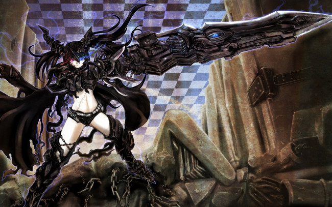 Обои картинки фото аниме, black, rock, shooter