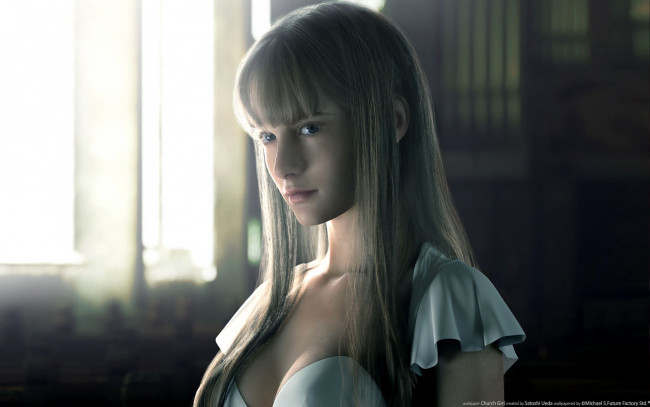 Обои картинки фото church, girl, 3д, графика, people, люди