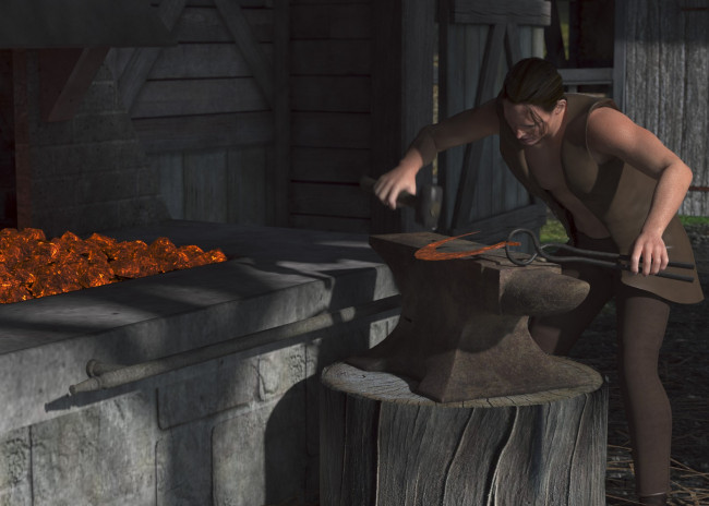 Обои картинки фото 3д, графика, realism, реализм, кузнец, наковальня