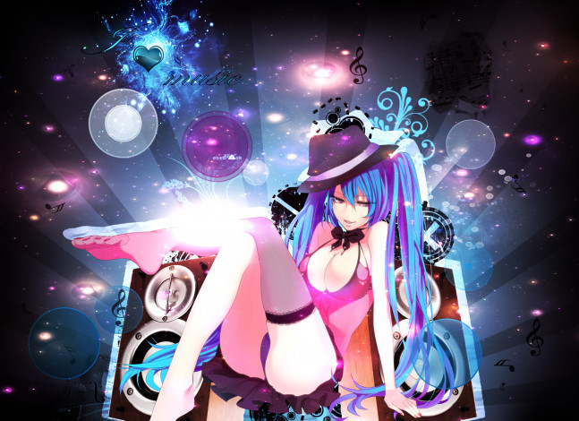 Обои картинки фото аниме, vocaloid, девушка, шляпа, чулок