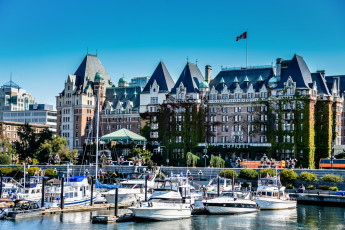 Картинка victoria british columbia canada корабли порты причалы набережная катера яхты канада британская колумбия виктория the empress hotel причал порт здание