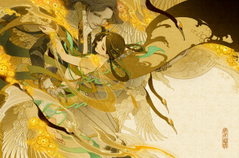 Картинка фэнтези люди птица девушка мужчина арт