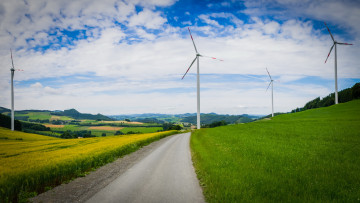 Картинка разное мельницы ветряки дорога поля