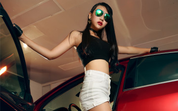 обоя автомобили, авто с девушками, взгляд, автомобиль, азиатка, девушка