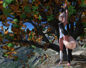 Картинка 3д+графика фантазия+ fantasy лиса фон взгляд девушка