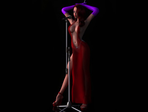 Картинка 3д+графика люди+ people девушка фон взгляд платье микрофон