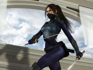 Картинка 3д+графика люди+ people ниндзя оружие фон взгляд девушка