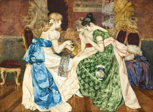 Картинка battista+filosa+-+Черное+кружево рисованное живопись наряды стулья девушки дворец