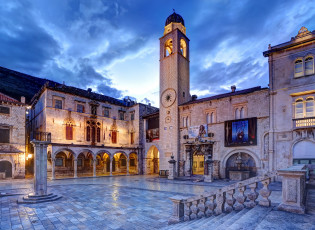 Картинка dubrovnik города дубровник+ хорватия огни башня площадь