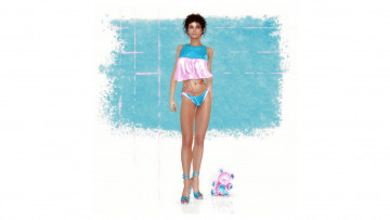 Картинка 3д+графика люди+ people девушка мишка взгляд фон