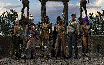 Картинка 3д+графика фантазия+ fantasy эльфийки оружие фон взгляд девушки