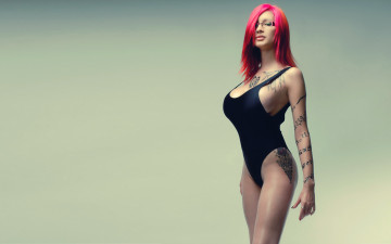 Картинка девушки ariane+saint-amour swimsuit spandex own cut body art minimalist wall redhead sexy babe black posing glasses busty adult model canadian tattoo ariane saint-amour tattoos erotic decollete