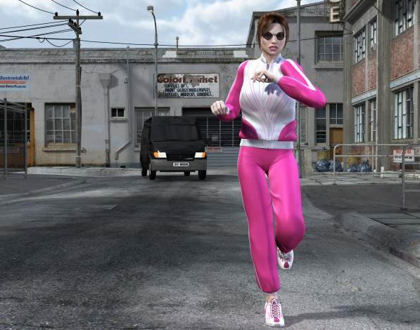 Обои картинки фото 3д графика, люди , people, улица, фон, взгляд, девушка