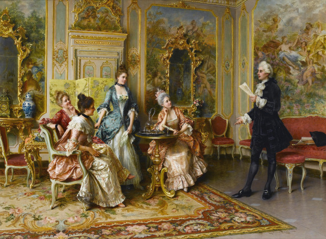 Обои картинки фото arturo ricci - солист, рисованное, живопись, чаепитие, дамы, ковер, дворец