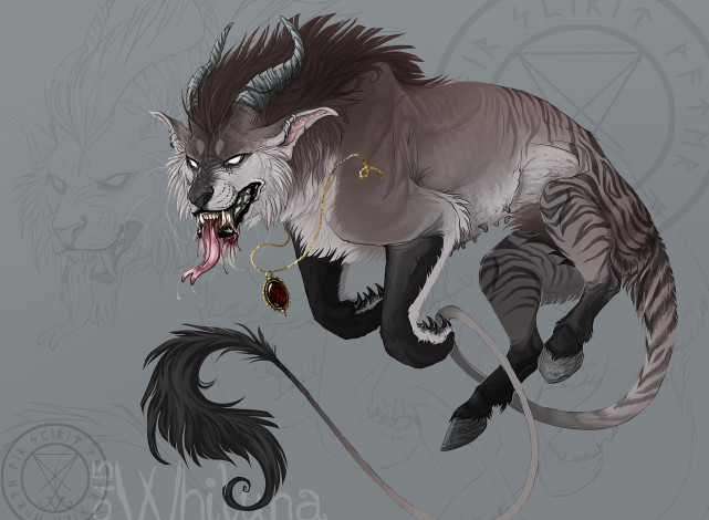 Обои картинки фото рисованное, животные,  сказочные,  мифические, зверь, взгляд, хищник