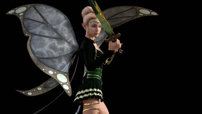 Обои картинки фото 3д графика, эльфы , elves, взгляд, эльфийка, оружие, фон