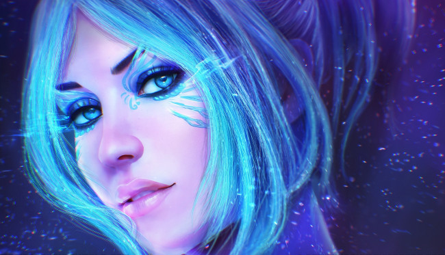 Обои картинки фото фэнтези, девушки, guild, wars, 2, glint's, gaze, девушка, лицо, магия, кравица, глаза, взгляд, art