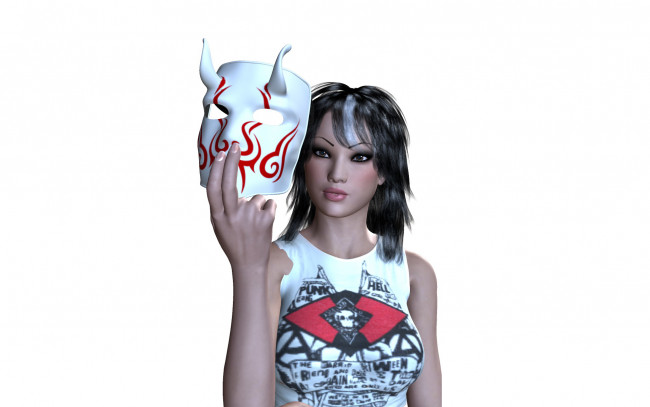 Обои картинки фото 3д графика, люди , people, девушка, фон, взгляд, маска