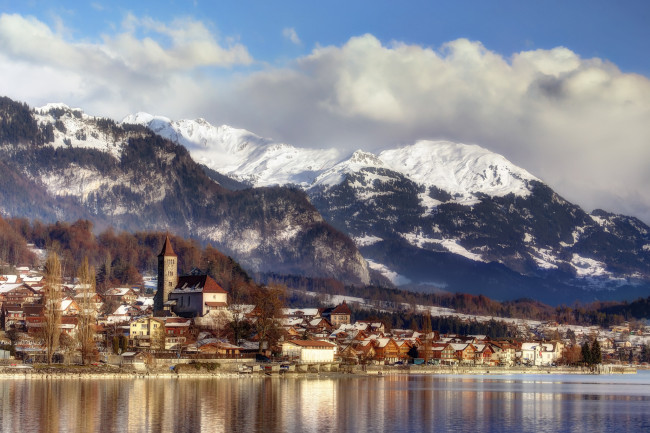 Обои картинки фото brienz,  bernese oberland, города, - пейзажи, поселок, озеро, горы