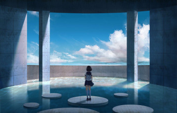 Картинка аниме город +улицы +здания девушка