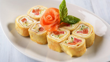 Картинка еда блины +оладьи закуска базилик блинчики лосось