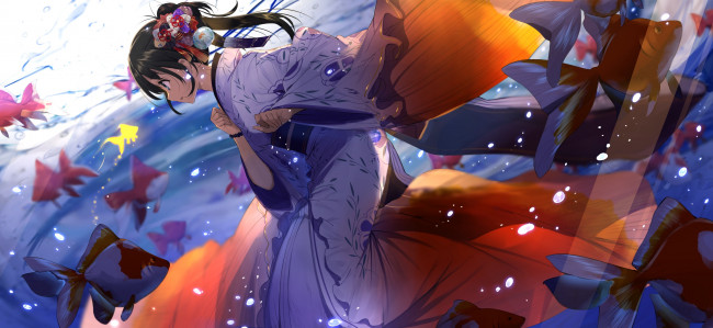 Обои картинки фото аниме, unknown,  другое, фон, взгляд, девушка