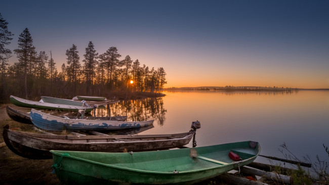 Обои картинки фото корабли, лодки,  шлюпки, закат, река