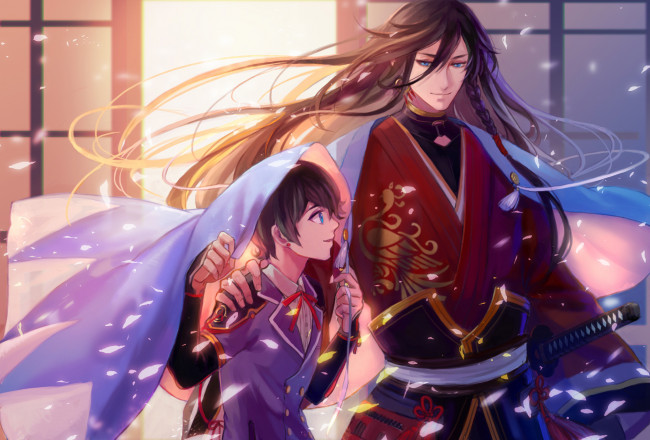 Обои картинки фото аниме, touken ranbu, танец, мечей