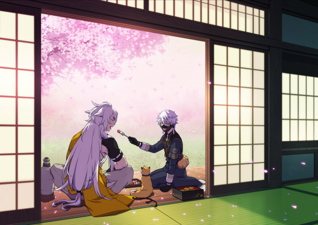 Обои картинки фото аниме, touken ranbu, танец, мечей