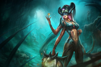 Картинка фэнтези существа демоница дождь взгляд арт руки