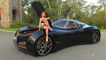 Картинка 3д+графика люди-авто мото+ people-+car+ +moto автомобиль фон взгляд девушка