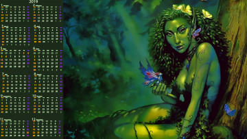 Картинка календари фэнтези лес бабочка существо взгляд девушка