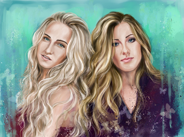 Обои картинки фото рисованное, люди, девушки, взгляд, фон