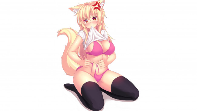 Обои картинки фото аниме, животные,  существа, взгляд, девушка, фон