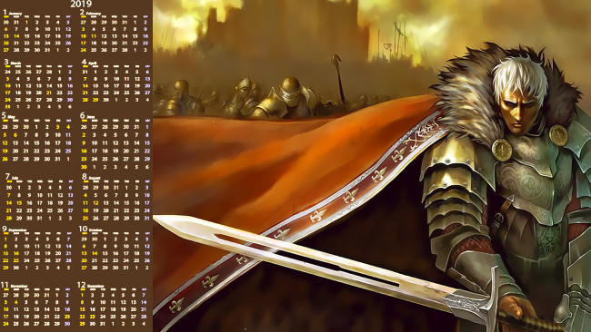 Обои картинки фото календари, фэнтези, шлем, оружие, воин, мужчина