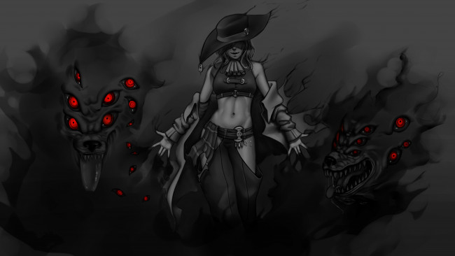 Обои картинки фото рисованное, комиксы, фон, девушка, униформа, существо