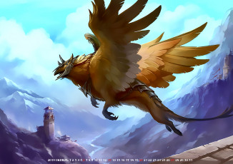 Картинка календари фэнтези полет существо calendar 2019 здание гора