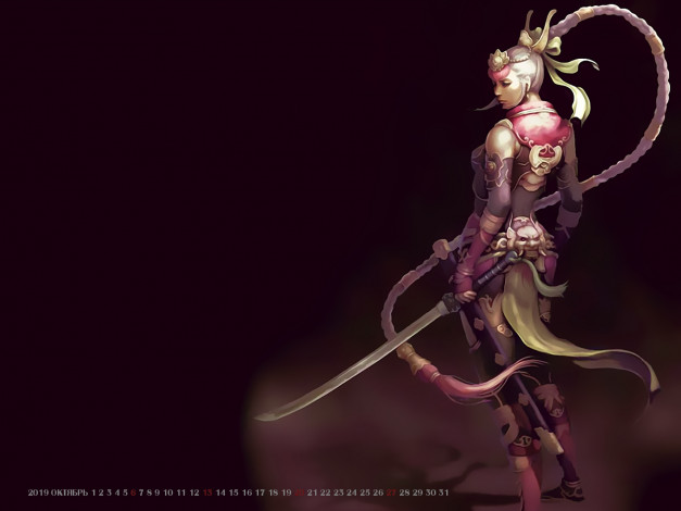 Обои картинки фото календари, фэнтези, 2019, оружие, calendar, девушка, профиль