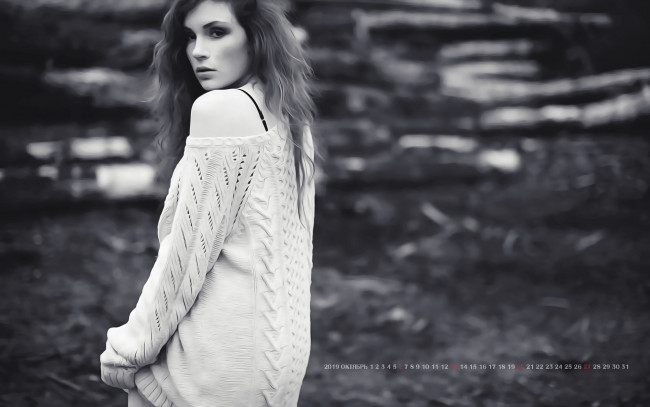Обои картинки фото календари, компьютерный дизайн, свитер, calendar, девушка, женщина, взгляд, профиль, 2019