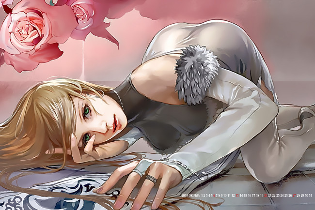 Обои картинки фото календари, рисованные,  векторная графика, цветы, calendar, 2019, девушка, взгляд