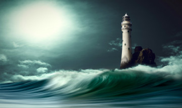 Картинка природа маяки маяк шторм волна буря брызги мощь ураган непогода ветер стихия сила океан море вода