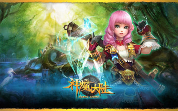 обоя видео игры, forsaken world, девушка, магия, цапля, озеро, коряга